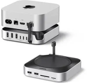UGREEN Dock & Stand for Mac mini M4/ M4 Pro with NVMe SSD Enclosure, 3 USB A 10Gbps, USB C Data Port, SD Card Reader, Silver UGREEN Dock & Stand for Mac mini M4/ M4 Pro with NVMe SSD Enclosure, 3 USB A 10Gbps, USB C Data Port, SD Card Reader, Silver