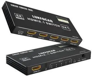 HDMI 2.1 Switch 5 in 1 Out 8K 60Hz, 5 Port HDMI Switcher Selector Box 5x1 with IR Remote, Support 4K@120Hz, 48Gbps, HDR 10+, HDCP 2.3, 3D, for PS5/4/3, Xbox Series X, NS, Laptop, PC HDMI 2.1 Switch 5 in 1 Out 8K 60Hz, 5 Port HDMI Switcher Selector Box 5x1 with IR Remote, Support 4K@120Hz, 48Gbps, HDR 10+, HDCP 2.3, 3D, for PS5/4/3, Xbox Series X, NS, Laptop, PC