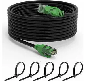 Cat6 Outdoor Ethernet Cable 150FT, 24AWG CCA Patch Cord, UTP, Waterproof, Heavy Duty, Direct Burial, In-Ground, LLDPE UV Resistant, POE, Network, Internet, Cat 6 Cable with 25 Cable Ties - 150 Feet Cat6 Outdoor Ethernet Cable 150FT, 24AWG CCA Patch Cord, UTP, Waterproof, Heavy Duty, Direct Burial, In-Ground, LLDPE UV Resistant, POE, Network, Internet, Cat 6 Cable with 25 Cable Ties - 150 Feet