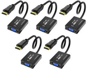 MT-VIKI HDMI to VGA Adapter, Gold-Plated HDMI Converter Male to Female, Compatible for Computer, Desktop, Laptop, Monitor, Projector, HDTV, Chromebook, Raspberry Pi, Roku, Xbox (5 Pack) MT-VIKI HDMI to VGA Adapter, Gold-Plated HDMI Converter Male to Female, Compatible for Computer, Desktop, Laptop, Monitor, Projector, HDTV, Chromebook, Raspberry Pi, Roku, Xbox (5 Pack)