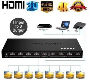 HDMI Splitter 1 in 8 Out 8 Port 1x8 Full HD 1080P HDMI 1.4 Splitter with Switcher Converter Support 4KX2K 3D Digital Audio Format-Black(8 Port HDMI Splitter 4K) HDMI Splitter 1 in 8 Out 8 Port 1x8 Full HD 1080P HDMI 1.4 Splitter with Switcher Converter Support 4KX2K 3D Digital Audio Format-Black(8 Port HDMI Splitter 4K)
