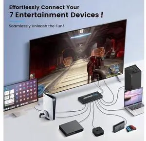 JAENFONG 4k HDR HDMI Switch with IR Remote Control, 7 Ports HDMI 2.0 Switcher Selector , Supports HDCP 2.2 4K@60Hz UltraHD HDR10 3D HD1080P Dolby DST, HDMI Splitter for PS4 Xbox Fire Stick JAENFONG 4k HDR HDMI Switch with IR Remote Control, 7 Ports HDMI 2.0 Switcher Selector , Supports HDCP 2.2 4K@60Hz UltraHD HDR10 3D HD1080P Dolby DST, HDMI Splitter for PS4 Xbox Fire Stick