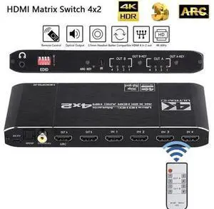 JAENFONG HDMI 2.0 Matrix 4x2 4K60Hz Switch Splitter HDCP2.2 EDID 4Kx2K HDR ARC HIFI HDMI Switcher SPDIF COAX 3.5mm Stereo Audio JAENFONG HDMI 2.0 Matrix 4x2 4K60Hz Switch Splitter HDCP2.2 EDID 4Kx2K HDR ARC HIFI HDMI Switcher SPDIF COAX 3.5mm Stereo Audio