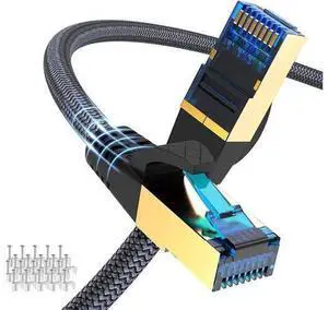 Cat 8 Ethernet Cable 100ft, Ciwoda Outdoor, Indoor Nylon Braided Cat 8 Cable, Heavy Duty 26AWG 40Gbps, 2000MHz, S/FTP Patch Cord for Xbox, POE, PS5, Router Cat 8 Ethernet Cable 100ft, Ciwoda Outdoor, Indoor Nylon Braided Cat 8 Cable, Heavy Duty 26AWG 40Gbps, 2000MHz, S/FTP Patch Cord for Xbox, POE, PS5, Router