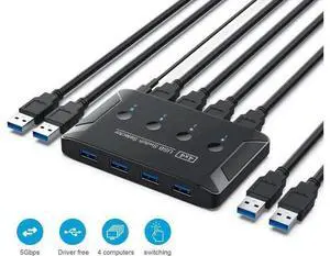 JAENFONG 4 Ports USB 3.0 Switch 4 in 4 Out, Premium USB Switcher Computers Sharing 4 USB Devices for Keyboard Mouse Printer Scanner, Peripheral Switcher Box Compatible with Mac/Windows/Linux JAENFONG 4 Ports USB 3.0 Switch 4 in 4 Out, Premium USB Switcher Computers Sharing 4 USB Devices for Keyboard Mouse Printer Scanner, Peripheral Switcher Box Compatible with Mac/Windows/Linux
