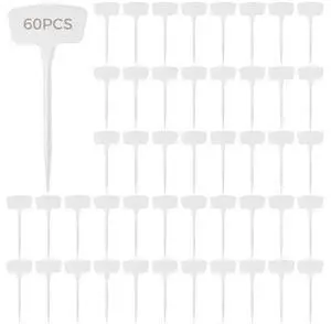 60 Waterproof Garden Labels, 6 Inch T-Shape Plastic Plant Tags, White Markers, Reusable for Identification and Organization 60 Waterproof Garden Labels, 6 Inch T-Shape Plastic Plant Tags, White Markers, Reusable for Identification and Organization