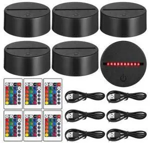 6-Piece Led Lamp Bases Set, 16 Colors & 4 Modes, 3D Night Light Stands with Remote & USB Cables 6-Piece Led Lamp Bases Set, 16 Colors & 4 Modes, 3D Night Light Stands with Remote & USB Cables