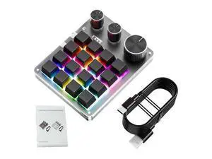 Dpofirs Programmable Macro Keyboard with 16 Keys, 3 Volume Control Knobs, USB Wired and Bluetooth Mode, One Handed Design for PC and Tablet (Black) Dpofirs Programmable Macro Keyboard with 16 Keys, 3 Volume Control Knobs, USB Wired and Bluetooth Mode, One Handed Design for PC and Tablet (Black)