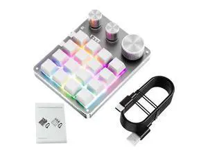 Dpofirs Programmable Macro Keyboard with 16 Keys, 3 Volume Control Knobs, USB Wired and Bluetooth Mode, One Handed Design for PC and Tablet (White) Dpofirs Programmable Macro Keyboard with 16 Keys, 3 Volume Control Knobs, USB Wired and Bluetooth Mode, One Handed Design for PC and Tablet (White)