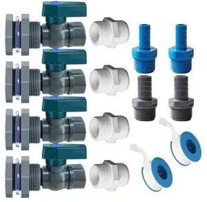 3/4 Inch Garden Hose Adapter Kit, 4 Pcs PVC Bulkhead Fitting Ball Valve Set for Rain Barrel, Water Tank and Pond, Easy to Set Up, Leak-Proof 3/4 Inch Garden Hose Adapter Kit, 4 Pcs PVC Bulkhead Fitting Ball Valve Set for Rain Barrel, Water Tank and Pond, Easy to Set Up, Leak-Proof