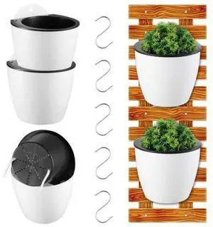 5 Pcs Hanging Self-Absorbing Flower Pot with Hooks, Self-Watering Bucket, Automatic Flower Watering Planter for Wall, Garden Balcony Fence, Shelf, Home, Office Cafe, Indoor, Outdoor 5 Pcs Hanging Self-Absorbing Flower Pot with Hooks, Self-Watering Bucket, Automatic Flower Watering Planter for Wall, Garden Balcony Fence, Shelf, Home, Office Cafe, Indoor, Outdoor