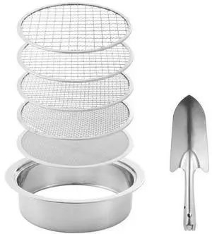 Garden Potting Sieves Set with 5 Sizes Interchangeable Meshes, Riddle Sieve with Handy Blade, Stainless Steel Planting Soil Sifters Strains 1/3/6/9/12Mm Garden Potting Sieves Set with 5 Sizes Interchangeable Meshes, Riddle Sieve with Handy Blade, Stainless Steel Planting Soil Sifters Strains 1/3/6/9/12Mm