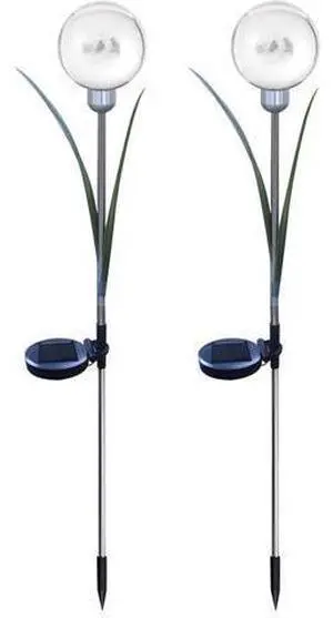 2 Pack Solar Flower Lights, Outdoor Waterproof Led Garden Stake Lamps, Stainless Steel 70 Cm Poles with Decorative Leaves, Warm Glow for Lawn & Pathway 2 Pack Solar Flower Lights, Outdoor Waterproof Led Garden Stake Lamps, Stainless Steel 70 Cm Poles with Decorative Leaves, Warm Glow for Lawn & Pathway