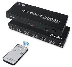 Vszerda 4K HDMI Switch Splitter 2 in 4 Out, 4K@60Hz 2x4 HDMI Matrix Splitter Switch with Remote, 3.5mm and SPDIF Audio Output, Support 4K HDR 3D HDMI 2.0 HDCP 2.2 for PC,Laptop,PS4,Xbox,HDTV Vszerda 4K HDMI Switch Splitter 2 in 4 Out, 4K@60Hz 2x4 HDMI Matrix Splitter Switch with Remote, 3.5mm and SPDIF Audio Output, Support 4K HDR 3D HDMI 2.0 HDCP 2.2 for PC,Laptop,PS4,Xbox,HDTV