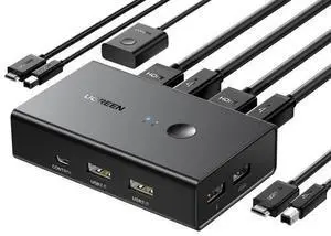 UGREEN HDMI KVM Switch 1 Monitor 2 Computers, with 4 USB Ports 4K@60Hz KVM Switches for Sharing One Monitor Keyboard Mouse Printer with 2 HDMI Cables, 2 USB Cables, Desktop Controller UGREEN HDMI KVM Switch 1 Monitor 2 Computers, with 4 USB Ports 4K@60Hz KVM Switches for Sharing One Monitor Keyboard Mouse Printer with 2 HDMI Cables, 2 USB Cables, Desktop Controller