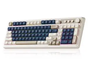 Vszerda 99 Keys Gaming Keyboard, Tri-Mode Bluetooth/2.4GHz/USB-C Retro Creamy Color Keyboard with Number Pad RGB, Media Knob Custom Programmable Membrane Computer Keyboards for PC Gamer - Blue-Grey Vszerda 99 Keys Gaming Keyboard, Tri-Mode Bluetooth/2.4GHz/USB-C Retro Creamy Color Keyboard with Number Pad RGB, Media Knob Custom Programmable Membrane Computer Keyboards for PC Gamer - Blue-Grey