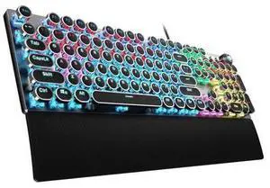 Vszerda F2088 Typewriter Style Mechanical Gaming Keyboard Wired,Blue Switches,Rainbow LED Backlit,Removable Wrist Rest,Media Control Knob,Retro Punk Round Keycaps,USB Wired Computer Keyboard Vszerda F2088 Typewriter Style Mechanical Gaming Keyboard Wired,Blue Switches,Rainbow LED Backlit,Removable Wrist Rest,Media Control Knob,Retro Punk Round Keycaps,USB Wired Computer Keyboard
