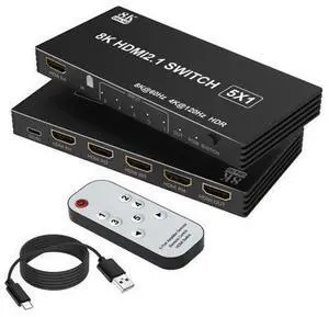 Vszerda 8K@60Hz HDMI Switch 5 in 1 Out, 5 Port HDMI 2.1 Switcher Selector Box for 5 Computers with Remote Control, HDMI Multiport Adapter Port Expander Switcher Splitter for PS5 PS4 Xbox PC TV Vszerda 8K@60Hz HDMI Switch 5 in 1 Out, 5 Port HDMI 2.1 Switcher Selector Box for 5 Computers with Remote Control, HDMI Multiport Adapter Port Expander Switcher Splitter for PS5 PS4 Xbox PC TV