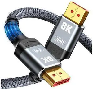 Vszerda 8K 4K DisplayPort Cable 1.4, 15FT DP Cord (8K@60Hz, 4K@144Hz, 2K@240Hz/165Hz), 32.4Gbps High Speed Display Port Cable for Gaming Monitor, HDR/FreeSync/G-Sync, Braided, Grey Vszerda 8K 4K DisplayPort Cable 1.4, 15FT DP Cord (8K@60Hz, 4K@144Hz, 2K@240Hz/165Hz), 32.4Gbps High Speed Display Port Cable for Gaming Monitor, HDR/FreeSync/G-Sync, Braided, Grey