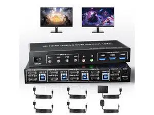 Vszerda USB 3.0 HDMI Dual Monitors 4 Computers KVM Switch, Supports EDID, 4K@60Hz HDMI Dual Monitor Switch for 4 PCs with 3 USB3.0 and Audio Microphone Ports, 4 Port hdmI KVM Switch for 4PC Vszerda USB 3.0 HDMI Dual Monitors 4 Computers KVM Switch, Supports EDID, 4K@60Hz HDMI Dual Monitor Switch for 4 PCs with 3 USB3.0 and Audio Microphone Ports, 4 Port hdmI KVM Switch for 4PC