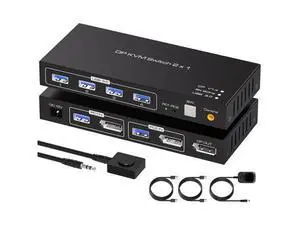 Displayport KVM Switch 2 PC 1 Monitor USB 3.0DP KVM Switcher 2 Port Two Computers to Share 4 USB Peripherals Support 8k 60hz 4k 120hz DP 1.4 Switches Includes Desktop Controller And Power Adapter Displayport KVM Switch 2 PC 1 Monitor USB 3.0DP KVM Switcher 2 Port Two Computers to Share 4 USB Peripherals Support 8k 60hz 4k 120hz DP 1.4 Switches Includes Desktop Controller And Power Adapter