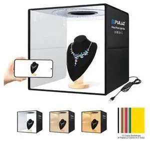 PULUZ 40cm Folding Portable Ring Light USB Photo Lighting Studio Shooting Tent Box with 6 x Dual-side Color Backdrops, Size: 40cm x 40cm x 40cm (Black) PULUZ 40cm Folding Portable Ring Light USB Photo Lighting Studio Shooting Tent Box with 6 x Dual-side Color Backdrops, Size: 40cm x 40cm x 40cm (Black)