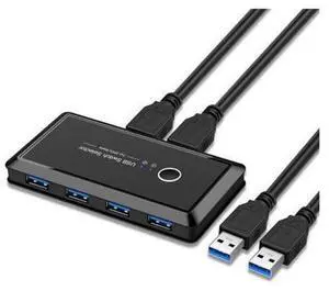 USB Sharing Switch for 2 Computers Sharing 4 USB 3.0 Ports, KVM Switches Adapter Hub for PC, Printer, U-disk, Mouse, Keyboard with One Button Swapping and 2 USB3.0 Cable, Black USB Sharing Switch for 2 Computers Sharing 4 USB 3.0 Ports, KVM Switches Adapter Hub for PC, Printer, U-disk, Mouse, Keyboard with One Button Swapping and 2 USB3.0 Cable, Black