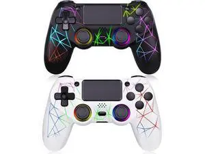 GamingBoy 2 Pack Wireless Controller for PS4, Light-up RGB Remote Control for Ps4/PC with Hall Effect Joystick/1000mAh Battery/Type-C/Dual Vibration/6-Axis Gyro/Audio Jack/Touch PadWhite Black GamingBoy 2 Pack Wireless Controller for PS4, Light-up RGB Remote Control for Ps4/PC with Hall Effect Joystick/1000mAh Battery/Type-C/Dual Vibration/6-Axis Gyro/Audio Jack/Touch PadWhite Black
