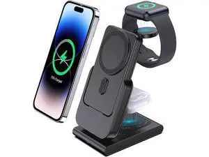 Wireless Charging Station for Apple Magsafe Charger, 3 in 1 Travel Magsafe Charger Stand for iPhone 14 Pro Max, Air Pods, iWatch, Portable 5000mAh Power Bank Battery Pack, Travel Charger Essentials Wireless Charging Station for Apple Magsafe Charger, 3 in 1 Travel Magsafe Charger Stand for iPhone 14 Pro Max, Air Pods, iWatch, Portable 5000mAh Power Bank Battery Pack, Travel Charger Essentials