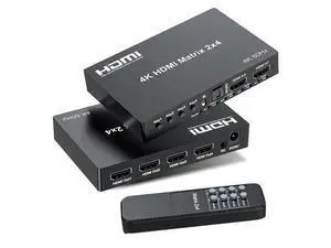4K 2x4 HDMI Matrix Switch, 2 in 4 Out Matrix HDMI 2.0 Video Switcher Splitter, Optical & 3.5mm Audio Output, Support 4K 60Hz HDR HDCP2.2, 18Gbps, with IR Remote Control for NS PS5 Fire Stick etc 4K 2x4 HDMI Matrix Switch, 2 in 4 Out Matrix HDMI 2.0 Video Switcher Splitter, Optical & 3.5mm Audio Output, Support 4K 60Hz HDR HDCP2.2, 18Gbps, with IR Remote Control for NS PS5 Fire Stick etc