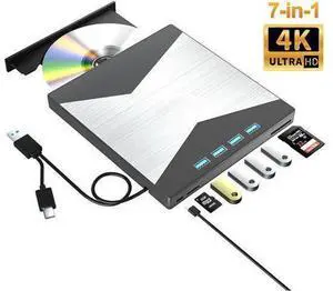 7-in-1 External Blu Ray Drive, 4K Portable Blu Ray Burner USB 3.0 Type-C BD Player with SD/TF Port, CD/DVD Burner R/W 3D BluRay Drive, External 4K Blu Ray Drive Compatible with Windows MacOS Laptop PC 7-in-1 External Blu Ray Drive, 4K Portable Blu Ray Burner USB 3.0 Type-C BD Player with SD/TF Port, CD/DVD Burner R/W 3D BluRay Drive, External 4K Blu Ray Drive Compatible with Windows MacOS Laptop PC