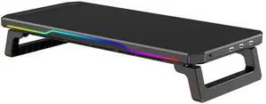 Wireless charging RGB computer stand HUB with two height settings for display elevation, height-increasing stand for ergonomically designed laptops, no assembly required. Wireless charging RGB computer stand HUB with two height settings for display elevation, height-increasing stand for ergonomically designed laptops, no assembly required.
