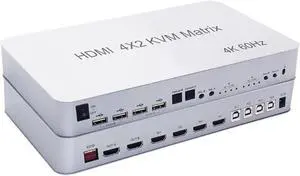 4X2 HDMI KVM Switch Matrix 4Port Dual Monitor Extended Display 4K 60Hz Supports USB2.0 Devices Control Up to 4 Computers 4X2 HDMI KVM Switch Matrix 4Port Dual Monitor Extended Display 4K 60Hz Supports USB2.0 Devices Control Up to 4 Computers