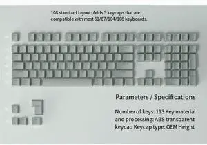 ABS transparent keycaps 87/ black and white 104 dual-color 980K closed-type 108 mechanical keyboard ABS light gray ABS transparent keycaps 87/ black and white 104 dual-color 980K closed-type 108 mechanical keyboard ABS light gray