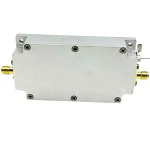 915 MHz RF power amplifier, with an output of 15W and a gain of 40dB in the 820 - 970 MHz range. 915 MHz RF power amplifier, with an output of 15W and a gain of 40dB in the 820 - 970 MHz range.