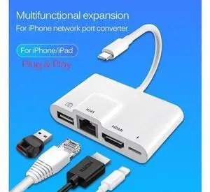 For iPhone Multi Adapter Lightning Internet+ On-screen+USB+Charging AllIn1 Docking Station Rj45 Connector Living HINI For iPhone Multi Adapter Lightning Internet+ On-screen+USB+Charging AllIn1 Docking Station Rj45 Connector Living HINI