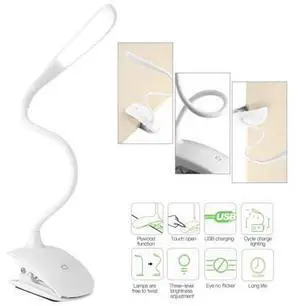 Bended White LED Desk Lamps with Clamp Clip ABS Rechargeable USB Energy Saving Touch Switch Table Lamps Bended White LED Desk Lamps with Clamp Clip ABS Rechargeable USB Energy Saving Touch Switch Table Lamps