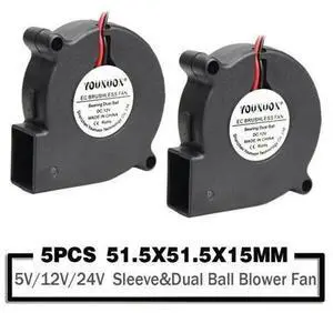 5PCS 50mm x 15mm Blower Cooler Fan 5015 50mm DC 24V 12V 5V Ball/Sleeve Brushless Cooling Turbine Blower Fan for 3D Printer 5PCS 50mm x 15mm Blower Cooler Fan 5015 50mm DC 24V 12V 5V Ball/Sleeve Brushless Cooling Turbine Blower Fan for 3D Printer