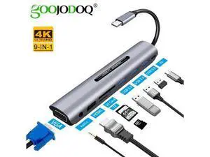 9 Ports USB C HUB to VGA RJ45 Gigat Ethernet Power Adapter Dock PD Charger for MacBook Pro Air Multi Type C HUB 9 Ports USB C HUB to VGA RJ45 Gigat Ethernet Power Adapter Dock PD Charger for MacBook Pro Air Multi Type C HUB