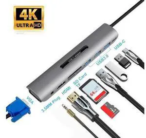 9 Ports USB C HUB to VGA RJ45 Gigat Ethernet Power Adapter Dock PD Charger for MacBook Pro Air Multi Type C HUB 9 Ports USB C HUB to VGA RJ45 Gigat Ethernet Power Adapter Dock PD Charger for MacBook Pro Air Multi Type C HUB