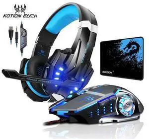 Gaming Headphone Stereo Over-Ear Game Headset Headband Earphone with Mic LED Light for PC Gamer+6 Button Pro Gaming Mouse Gaming Headphone Stereo Over-Ear Game Headset Headband Earphone with Mic LED Light for PC Gamer+6 Button Pro Gaming Mouse