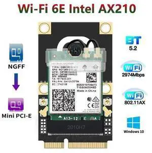 Mini PCI-E Wifi 6E Adapter Intel AX210 Bluetooth 5.2 Wifi 6 Card 2.4G 5Ghz 6Ghz Wireless 3000Mbps AX210NGW 802.11ax/ac 160Mhz Mini PCI-E Wifi 6E Adapter Intel AX210 Bluetooth 5.2 Wifi 6 Card 2.4G 5Ghz 6Ghz Wireless 3000Mbps AX210NGW 802.11ax/ac 160Mhz