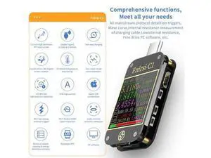 FNIRSI-C1 Type-C PD Trigger USB-C Voltmeter Ammeter Fast Charging Protocol Test Type-C Meter Power Bank Detector Has PC Software FNIRSI-C1 Type-C PD Trigger USB-C Voltmeter Ammeter Fast Charging Protocol Test Type-C Meter Power Bank Detector Has PC Software