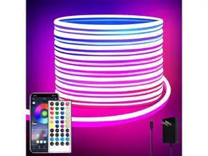 32.8ft LED neon Lights with Remote APP Control IP65 Waterproof Flexible Neon Strip Lights 24V RGB Rope Lights for Bedroom Room Outdoors Décor 32.8ft LED neon Lights with Remote APP Control IP65 Waterproof Flexible Neon Strip Lights 24V RGB Rope Lights for Bedroom Room Outdoors Décor