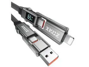 4 in 1 USB C Cable with Wattage Display 65W Flat Nylon Braided Multi Charge Cable with Data Sync USB C Charging Cord Combo Type C/USB A/L Port for iPhone/iPad//Laptop 3FT 4 in 1 USB C Cable with Wattage Display 65W Flat Nylon Braided Multi Charge Cable with Data Sync USB C Charging Cord Combo Type C/USB A/L Port for iPhone/iPad//Laptop 3FT