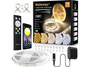 White LED Strip Lights 100ft Dimmable Bright 24V Led Tape Light with Remote and App Control 2700K-6500K White 1440 LEDs Lights for Bedroom Kitchen Ceiling (1 Rolls of 100ft) White LED Strip Lights 100ft Dimmable Bright 24V Led Tape Light with Remote and App Control 2700K-6500K White 1440 LEDs Lights for Bedroom Kitchen Ceiling (1 Rolls of 100ft)