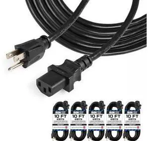 Iron Forge Cable 5 Pack of 10 Ft Power Cords for TV Computer or Monitor (NEMA 5-15P to C13) - 18/3 Replacement Audio & Video Power Cable Black Iron Forge Cable 5 Pack of 10 Ft Power Cords for TV Computer or Monitor (NEMA 5-15P to C13) - 18/3 Replacement Audio & Video Power Cable Black