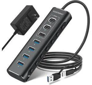 Powered USB Hub 7-Port USB 3.2/USB C Hub with 10Gbps USB-A 3.2 2 USB-C 3.2 4 USB 3.0 Ports Individual Switches and 12V Power Adapter Aluminum USB Port Expander for Laptop/PC RSH-A107C Powered USB Hub 7-Port USB 3.2/USB C Hub with 10Gbps USB-A 3.2 2 USB-C 3.2 4 USB 3.0 Ports Individual Switches and 12V Power Adapter Aluminum USB Port Expander for Laptop/PC RSH-A107C