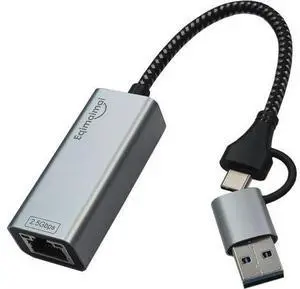 2.5G USB Ethernet Adapter 2-in-1 Aluminum Fast USB-C&USB-A to RJ45 Network Adapter Compatible with Laptop/PC Windows Mac Linux Plug & Play 2.5G USB Ethernet Adapter 2-in-1 Aluminum Fast USB-C&USB-A to RJ45 Network Adapter Compatible with Laptop/PC Windows Mac Linux Plug & Play
