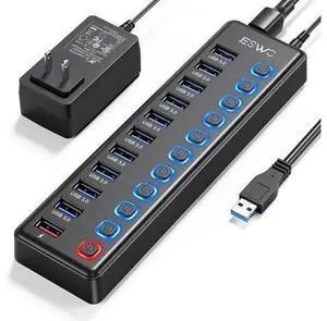 Powered USB Hub 11 Port USB 3.0 Hub 10 USB 3.0 Data Transfer Ports + 1 Smart Charging Port USB Hub Powered with Individual LED On/Off Switches and 12V/3A Power Adapter Powered USB Hub 11 Port USB 3.0 Hub 10 USB 3.0 Data Transfer Ports + 1 Smart Charging Port USB Hub Powered with Individual LED On/Off Switches and 12V/3A Power Adapter
